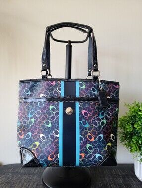 Coach Chelsea Heritage Signature Colourful Shoulder Tote Bag #F15139